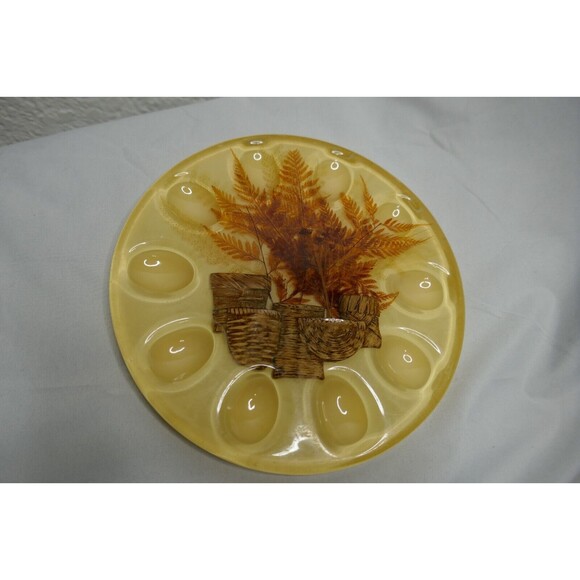 Vintage 60s Lucite Deviled Egg Plate Tray Trivet Set Holds 10 Mid Century Rustic - Picture 2 of 8